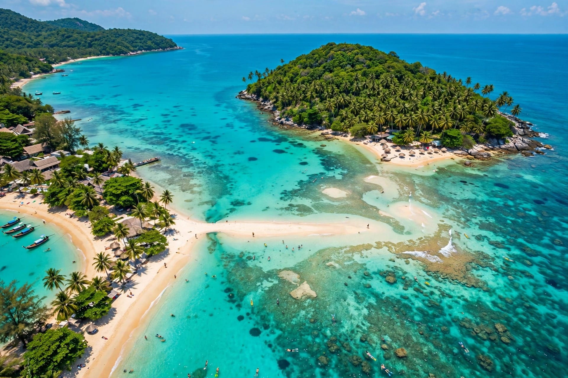 Koh Ma sandbar aerial view connecting to Mae Haad