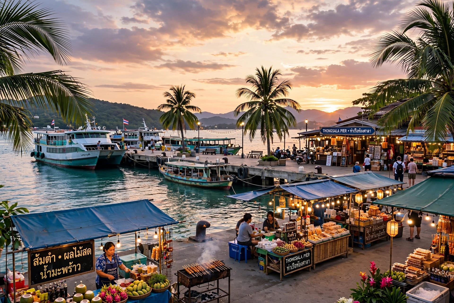 Thongsala Pier sunset market